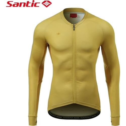 Santic Cycling Long Sleeve Shirts for Men Breathable MTB Road Bike Jersey with Pockets Reflective Full Zipper Bicycle Sportswear