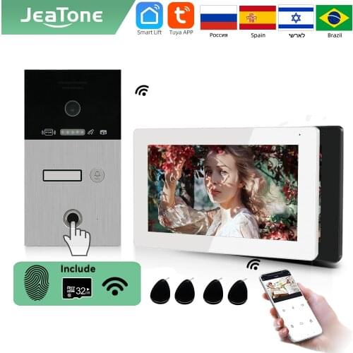 Jeatone TUYA 7”IP WIFI wireless Video Intercom for Apartment 1F/2F/3F Monitor Doorbell outdoor unitd with Fingerprint /RFIC card