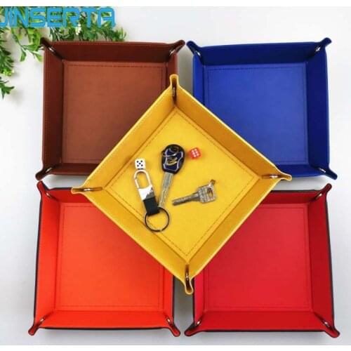 JINSERTA PU Leather Valet Trinket Folding Tray Dice Rolling Tray for Serving Collapsible Key Wallet Coin Storage Box