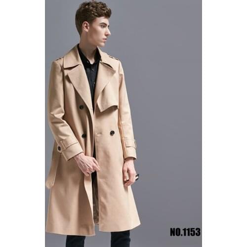 Classic Mens Khaki Long Length Trench Coat Fall/Winter New Design England Causal Pea Coat Male Double Breasted Overcoat