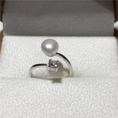 New Natural Freshwater Cultured Pearl 7-8MM White Pink purple Black 925 sterling silver ring size adjustable no box 005