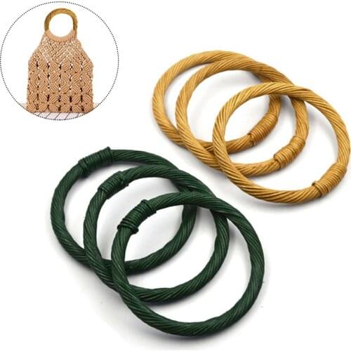 Circle Handle Wooden Rattan Solid Color Bag Handle Stylish Bag Accessories Replacement for DIY Making Purse Handbag Tote Parts