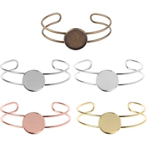 Brass Bezel Tray Blank Cuff Bracelet with 20mm Round Cabochon Jewelry Making