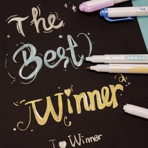 5pcs Metallic Color Art Marker Pens Set Double Ended Round Tip Brush Calligraphy Lettering Drawing Painting Home DIY School F241