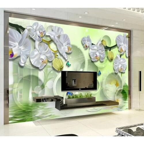 Custom photo wallpaper 3d wall mural wallpaper TV setting wall is silvery white butterfly orchid dream wall papers home decor