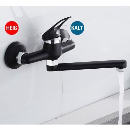 Wall Mounted Kitchen Faucet Rotate Vegetable Basin Faucet Double Holes Wall Hot Cold Water Mixer Mop Pool Tap Kitchen Sink Tap
