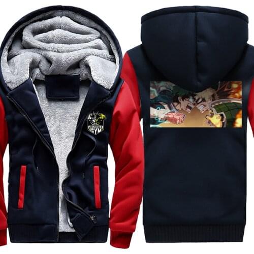 My Hero Academia 2020 New Arrival Mens Raglan Thicken Jackets Dark Blue Long Sleeve Coats Fashion Tops Zipper Casual Clothing