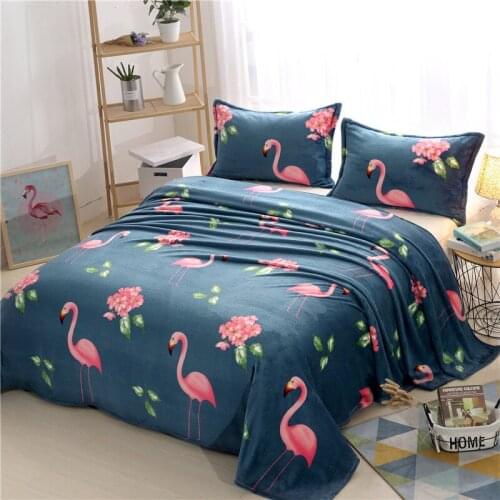 New Flamingo Flannel Fleece Blankets for Adults Warm Quilt Bedding Queen King Plaids Bed Covers Bedspread not include pillowcase
