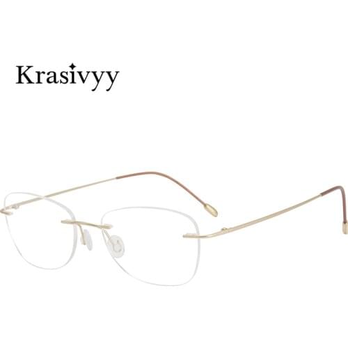 Krasivyy BRAND 2021 Rimless Glasses Frame Women Pure Titanium Design Ultralight Optical Prescription Eyeglasses Classic Eyewear
