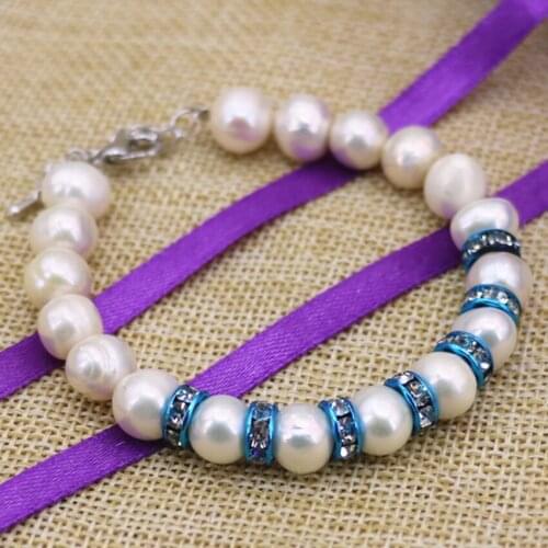 Original design natural white cultured freshwater pearl 9-10mm nearround beads unique bracelets & bangle jewelry 7.5inch B3089