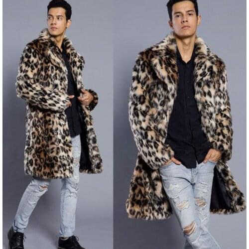 Autumn leopard print faux mink leather jacket mens winter thicken fur leather coat men slim jackets jaqueta de couro fashioro