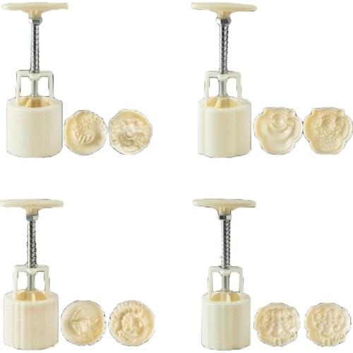 Plastic Mooncake Mold 63g 3D Cookie Cutter with 2 Stamp Chocolate DIY Bakeware