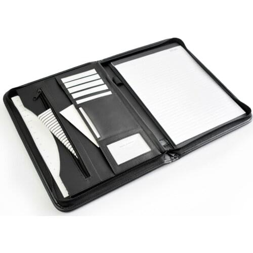 Portfolio A4 File Folder Zipper Padfolio Writing Pad Business Presentation Folder Document Organizer PU Leather Oxford Fabric