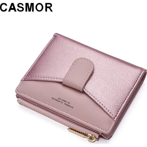 CASMOR Simple Small Purse Female Short Contrast Color Wallet Small Card Storage Package Wallet Solid Color Fashion Sequin Wallet