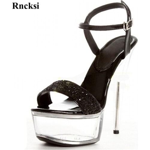 Rncksi New Crystal Ankle Straps 15CM Sexy Super High Heel Platforms Pole Dance/Performance/Star/ Model Shoes, Wedding San