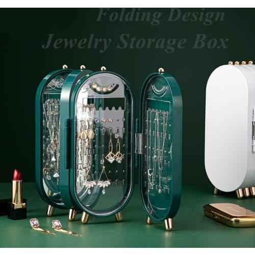Jewelry Storage Box Desktop Dustproof Earrings Earrings Necklace Storage Box Screen Folding Jewelry Organizer