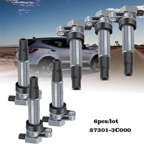 New 6Pcs Ignition Coils Replacement Car Accessor for Hyundai Kia Azera Genesis Santa Fe Sonata Sorento V6 UF546 27301-3C000