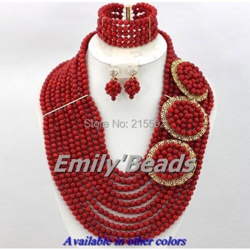 Nigerian Wedding Red Coral Beads Jewelry Sets African Costume Jewelry Sets Wholesale Free shipping CJ229