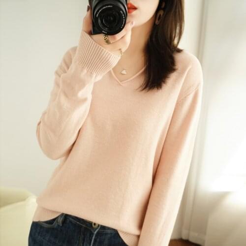 2021 Latest Spring Autumn Winter Women Female V-Neck Cotton Knitted Sweater Pullover Casual Soft Solid Fashion Long Sleeve Loose