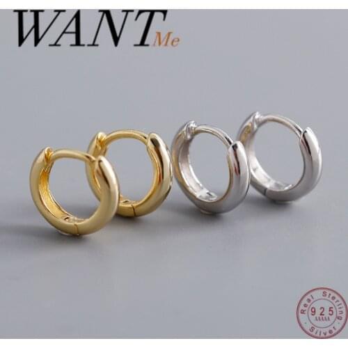 WANTME Genuine 925 Sterling Silver Minimalist Hip Hop Men Punk Glossy Round Ear Buckle for Women Fashion Party Jewelry Earrings