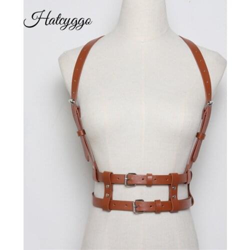 HATCYGGO Women Sexy Belts Fashion Punk Harajuku Faux Leather Straps Suspenders Belt Bondage Cage Sculpting Harness Waist Band