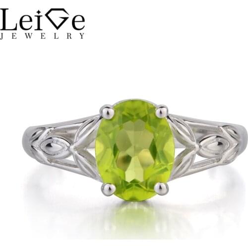 Leige Jewelry Natural Green Peridot Ring Oval Cut Ring Gemstone August Birthstone Anniversary Ring 925 Sterling Silver Ring