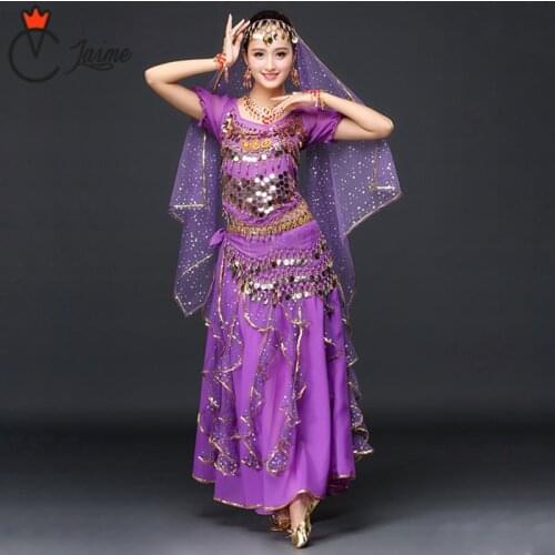 2018 Women Dancewear Sari Belly Dance Costume Set 4pcs Bollywood Indian Dance Costumes Indian Skirt Outfits