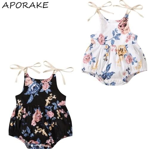 2021 0-24M Infant Baby Girl Sweet Summer Rompr Sleeveless Floral Print Ruffle Tutu Pleated Playsuit Dress 2 Colors