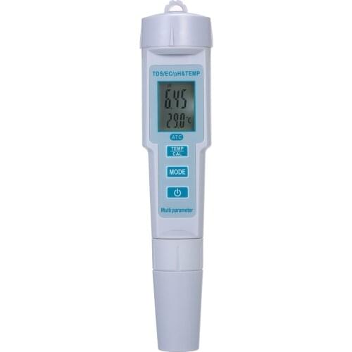 4 in 1 Water Quality Tester pH/EC/TDS/Temperature Meter IP55 Waterproof Automatic Shutdown Backlight Display Tester White PH-686
