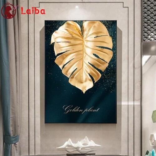 5D DIY Diamond Painting Modern art, golden leaves cross stitch full square/round diamond mosaic embroidery
