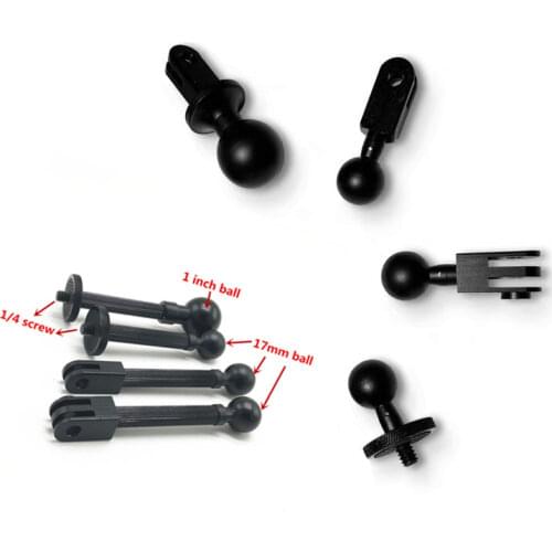 Aluminum 1 inch/17mm ball Head Tripod Mount Adapter or with 1/4 Screw for Gopro Hero 7 6 5 4 Yi SJCam Sports Camera