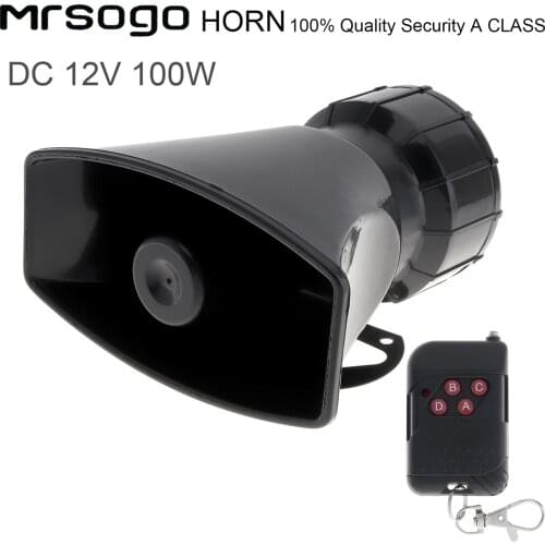 12V 100W 7 Sounds Loud Car Warning Alarm Police Fire Siren Horn Speaker with Remote Controller for Cars Vehicle Auto