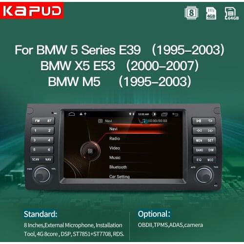 Kapud 4G GPS Android 10.0 Car Multimedia Player 8" For Bmw X5 E53/5 Series E39/M5 Navigation Radio Stereo BT Wifi DSP