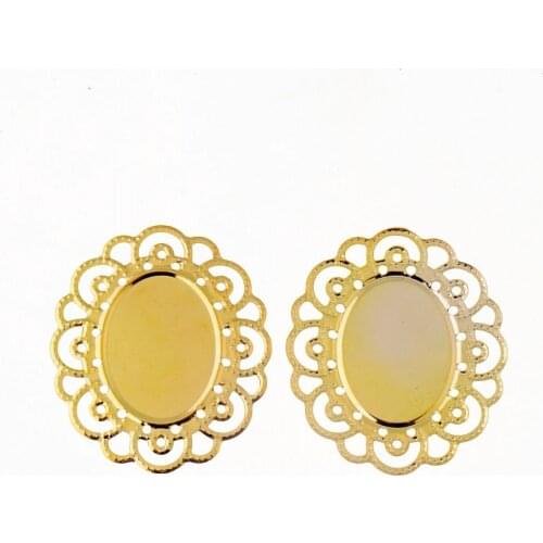 Free shipping Retail 10Pcs Gold Plated Filigree Cabochon Setting Wraps Connectors Crafts Decoration DIY Embellishment 42x36mm