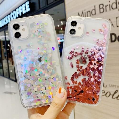 Gimfun Sequins Quicksand Love Heart Phone Case for iPhone 11 12 Mini Pro Max XS Max X XR 7 8 Plus Clear Hard PC Back Case