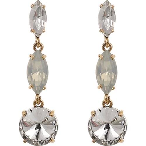 ZHINI Elegant Classic Round Drop Crystal Earrings for Women New Brincos Gold Color Long Earring Wedding Jewelry