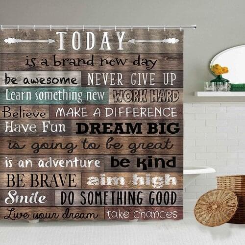 European And American Antique Wooden Plank Interesting Text Shower Curtain Today Theme Bathroom Waterproof Screen With Hook Set