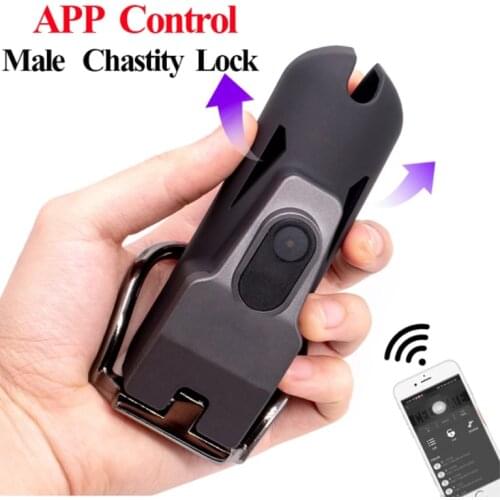 QIUI APP Bluetooth Wireless Control Keyless Design Breathable Male Chastity Cage With 2 Cock Ring Sex Toys Gay Chastity Device