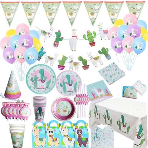 Llama Party Llama Alpaca Paper Plates Cups Napkins Disposable Straw Supplies Animal Happy Birthday Party Decorations Kids