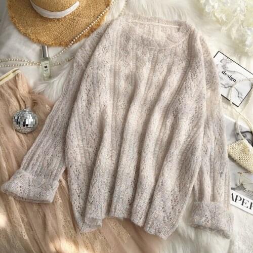 Lightweight Knitted Hollow Out Women Sweater Pullovers Summer 2021 O-Neck Casual Style Female Pulls Outwear Coats Tops
