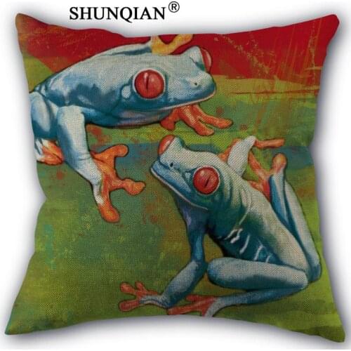 Linen Cotton Pillowcase frog Printed Pillow Cover Home Textiles Decorative Pillowcase Customize Gift 45x45cm one side