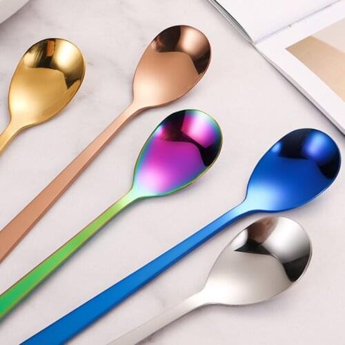 1 pcs stainless steel spoon For coffee Dessert Stir Spoon gold silver Blue Long handle 19.7cm food safety kitchen tools E11558