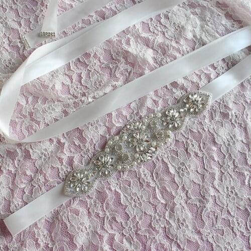 Fashion Pearl Wedding Belt Shining Rhinestones Glass Crystal Bridal Belt Wedding Sash Cheap Satin Bride Sashes