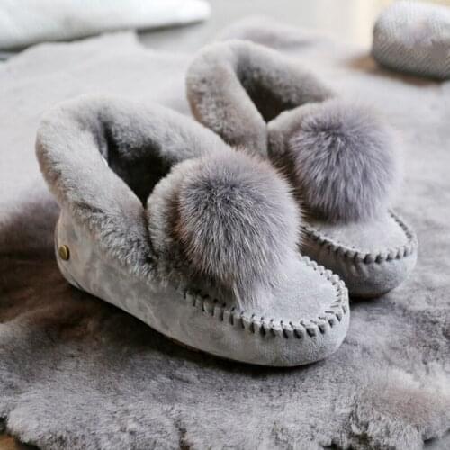 2020 Winter 100% Genuine Leather Real Wool Women Flats New Fashion Female Moccasins Casual Loafers Plus Size Snow Shoes