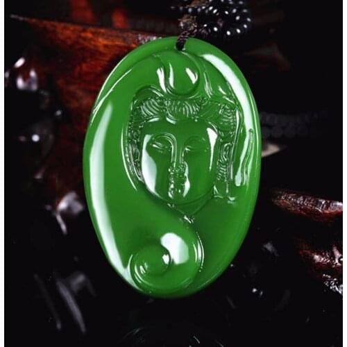Natural green stone hand - carved Guanyin pendants men and women fashion necklace