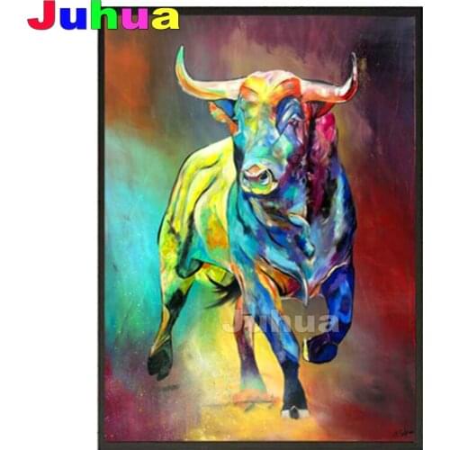 2021 Cow year Gift Abstract Colorful Bull 5d DIY Diamond Painting full square round diamond embroidery Animal mosaic,Room decor