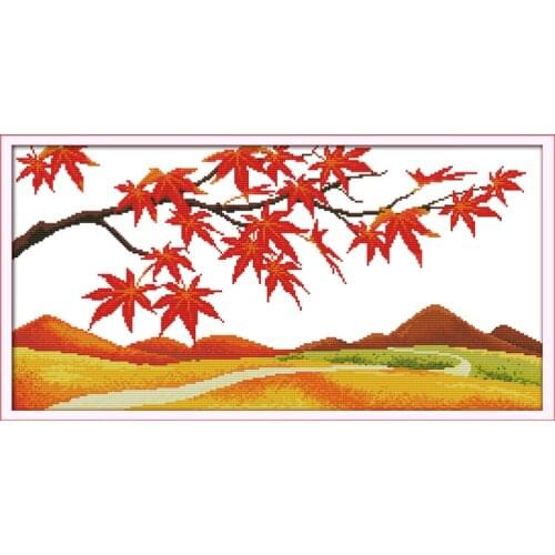 Golden maple scene cross stitch kit lanscape garden 14ct 11ct count printed canvas stitching embroidery DIY handmade needlework