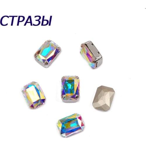 Charming Crystal AB Color Octagon Sew On Rhinestones Sewing Glass Strass With Gold/Silver Claw For Clothes Jewelry Decoration