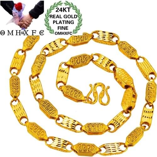 OMHXFC NL229 Jewelry Wholesale European Fashion Fine Man Party Birthday Wedding Gift Great Wall Beads 24KT Gold Chain Necklace