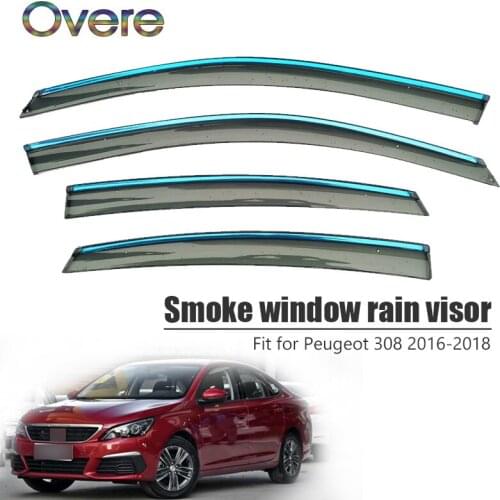 Overe 4Pcs/1Set Smoke Window Rain Visor For Peugeot 308 2016 2017 2018 Car-styling ABS Awnings Shelters Guard Accessories